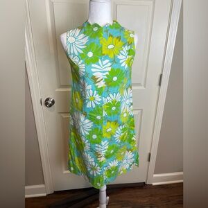 Vintage Floral Mini Dress in Green and White